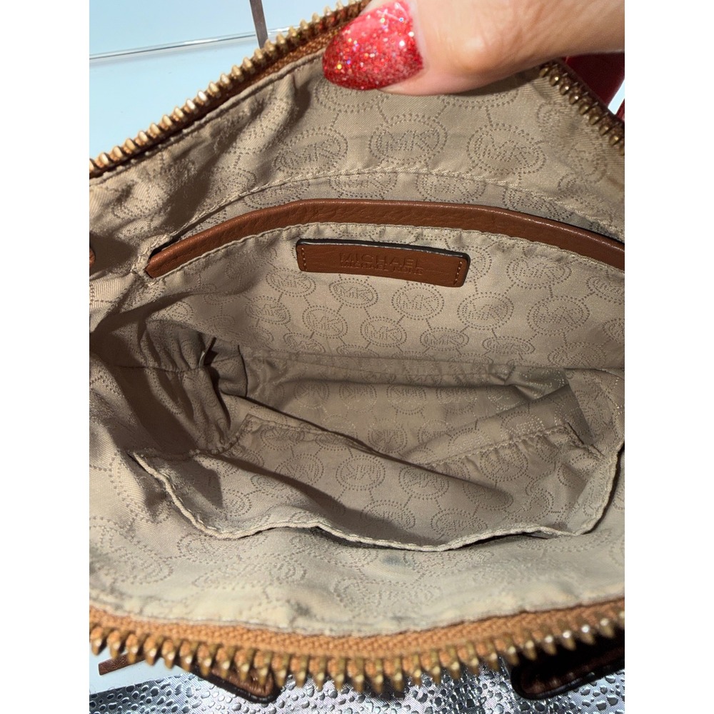 Michael Kors Brown Pebbled Leather Tassel Drawstring Crossbody Bag Acorn Gold - Picture 12 of 16